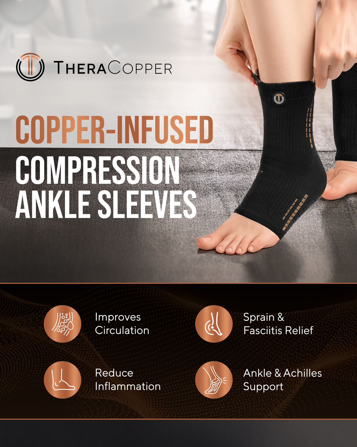 Copper Compression Ankle Brace Sleeves – 2-Pack, S–XXL