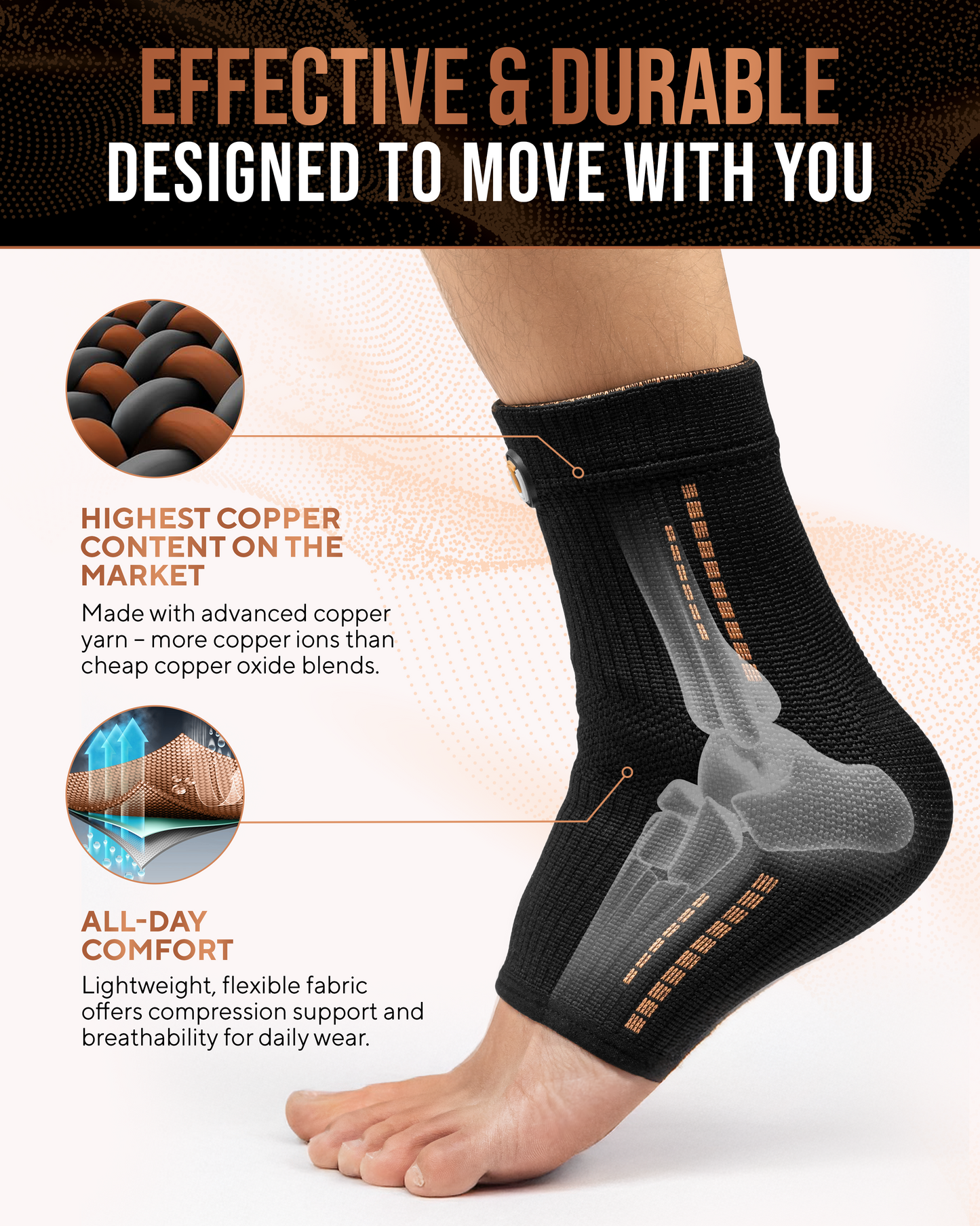 Copper Compression Ankle Brace Sleeves – 2-Pack, S–XXL