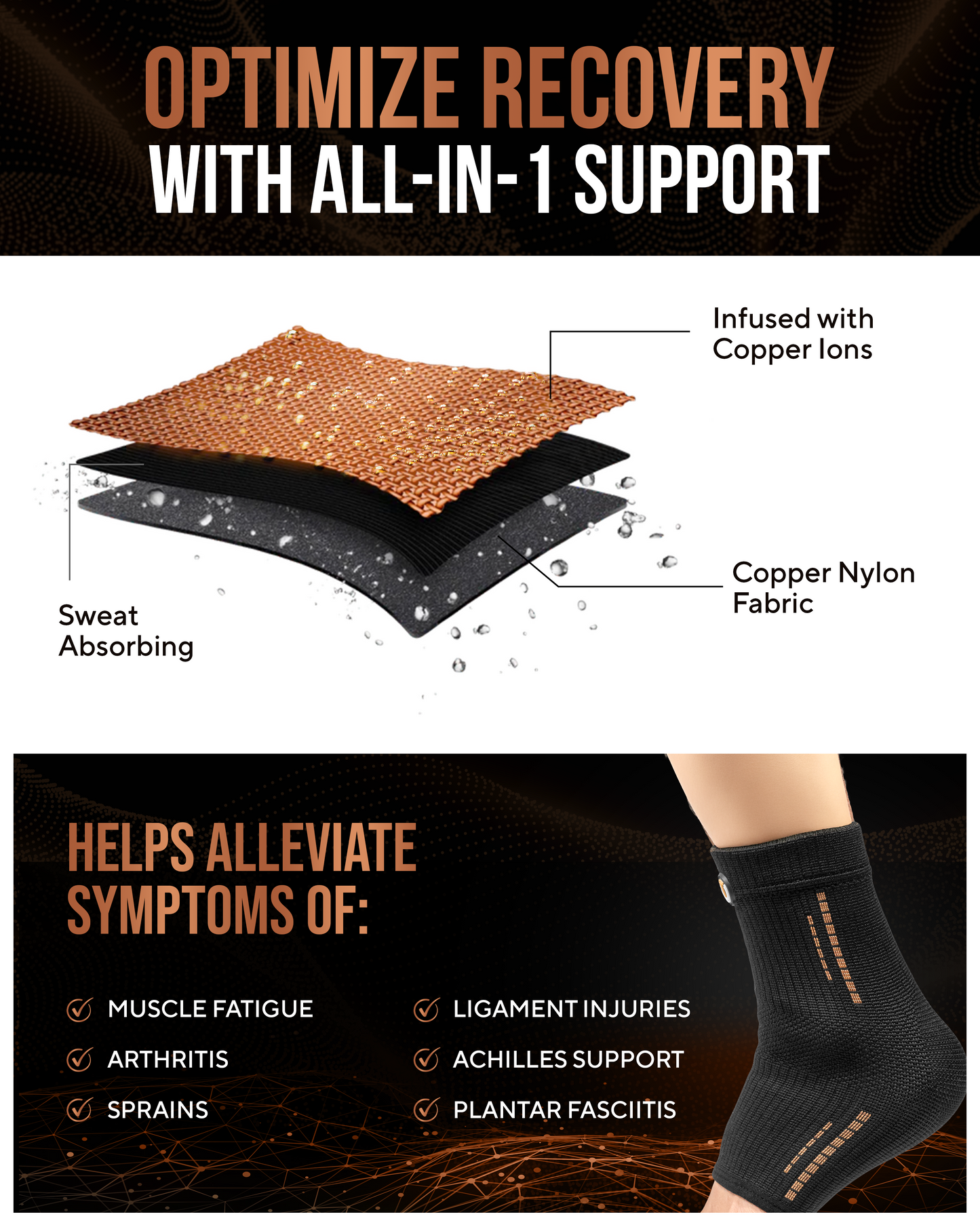 Copper Compression Ankle Brace Sleeves – 2-Pack, S–XXL