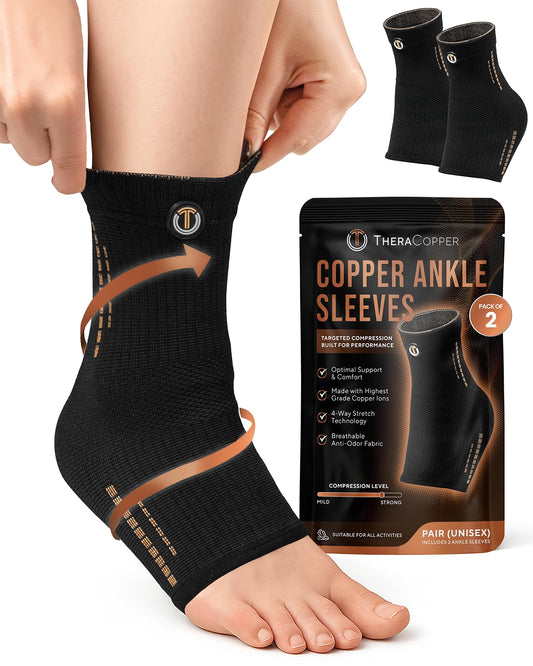 Copper Compression Ankle Brace Sleeves – 2-Pack, S–XXL